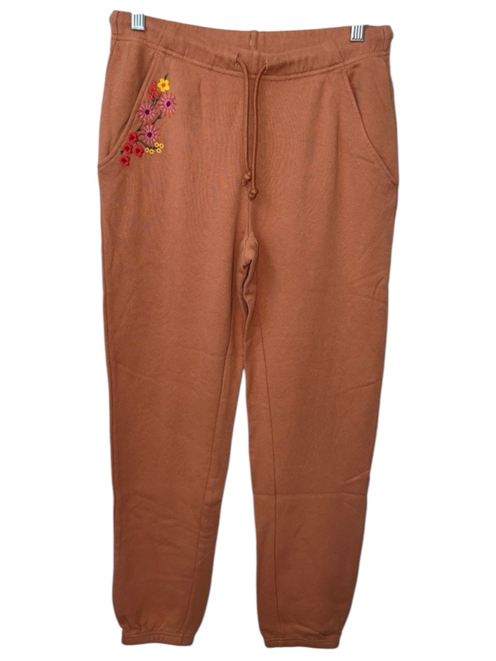 Something Navy Floral Embroidered Jogger Sweatpants In Camel Size S
